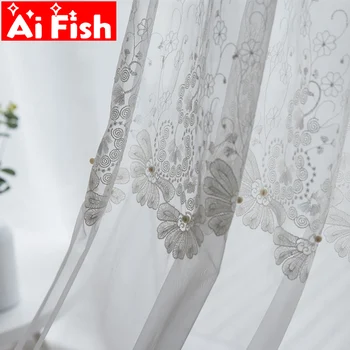 

Korean pearl embroidery gauze embroidery tulle curtains for princess room white lace screen curtain bedroom dedicated M225#5