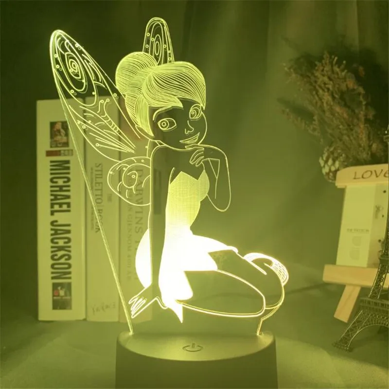 Disney Tinker Bell 3D ночной Светильник лампа принцессы светодиодная для украшения