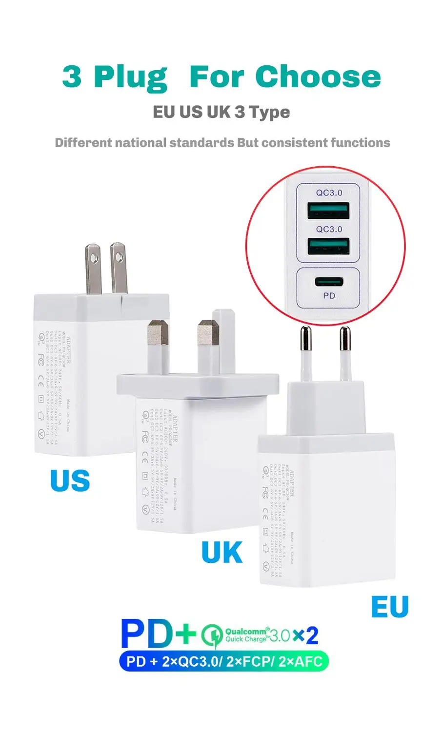 18 Вт PD зарядное устройство+ 5 В 2.4A Qc 3,0 быстрое зарядное устройство для MacBook Pro PD быстрое зарядное устройство 3 порта 2 в 1 быстрое зарядное устройство для ios Android телефон