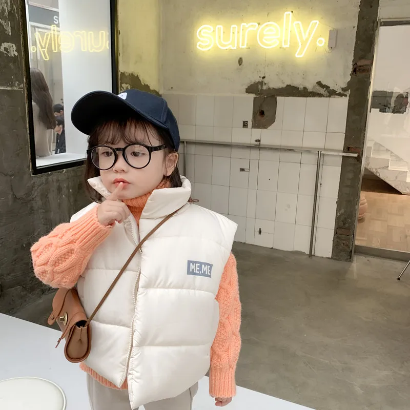 На зиму Детские теплые жилеты корейский стиль конфеты Цвета без рукавов Стеганое пальто для детей ясельного возраста детская безрукавка