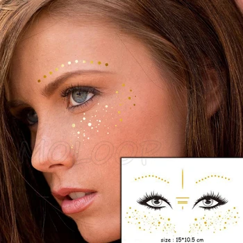 

New Gold Face Temporary Tattoo Waterproof Blocked Freckles Makeup Stickers Eye Decal body art for Girl Kid