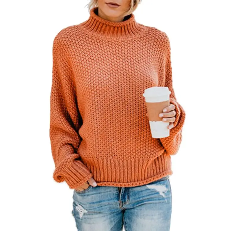 

2019 Winter New Women Loose Pullover Sweater Oversized Jumper Half-Collar Mock-Turtleneck Solid Knitted Clothes For Female Autum
