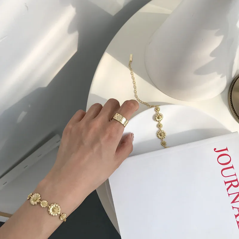 Louleur 925 пробы серебряные золотые браслеты с маргаритками элегантные милые браслеты для вечеринок для женщин подарок на день рождения модная серебряная бижутерия