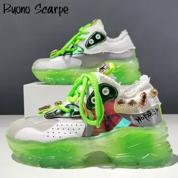 

Cross-tied Women Sneakers Crystal Round Toe Women Shoes Flat Platform Mixed Colors Sneakers Real Leather Soft Casual Women Flats