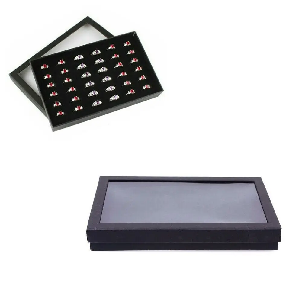 Velvet Jewelry Ring Display Organizer Case Tray Holder Earring Storage Box