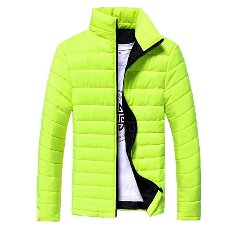Осень-зима, мужские парки, куртка, мужские тонкие толстые парки, модная мужская куртка, яркие цвета, полосатые куртки и пальто - Цвет: Fluorescent green