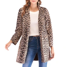 Jaycosin New Winter Coat Women Autumn Casual Long Sleeve Suede Leopard Print Coat Gray Autumn Outerwear Ladies Girls 808