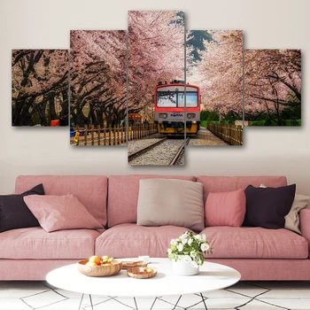 

Laeacco Flower Sea Train Canvas Prints Painting Home Decoration Wall Art Paintings Pictures For Living Room Bedroom No Frame
