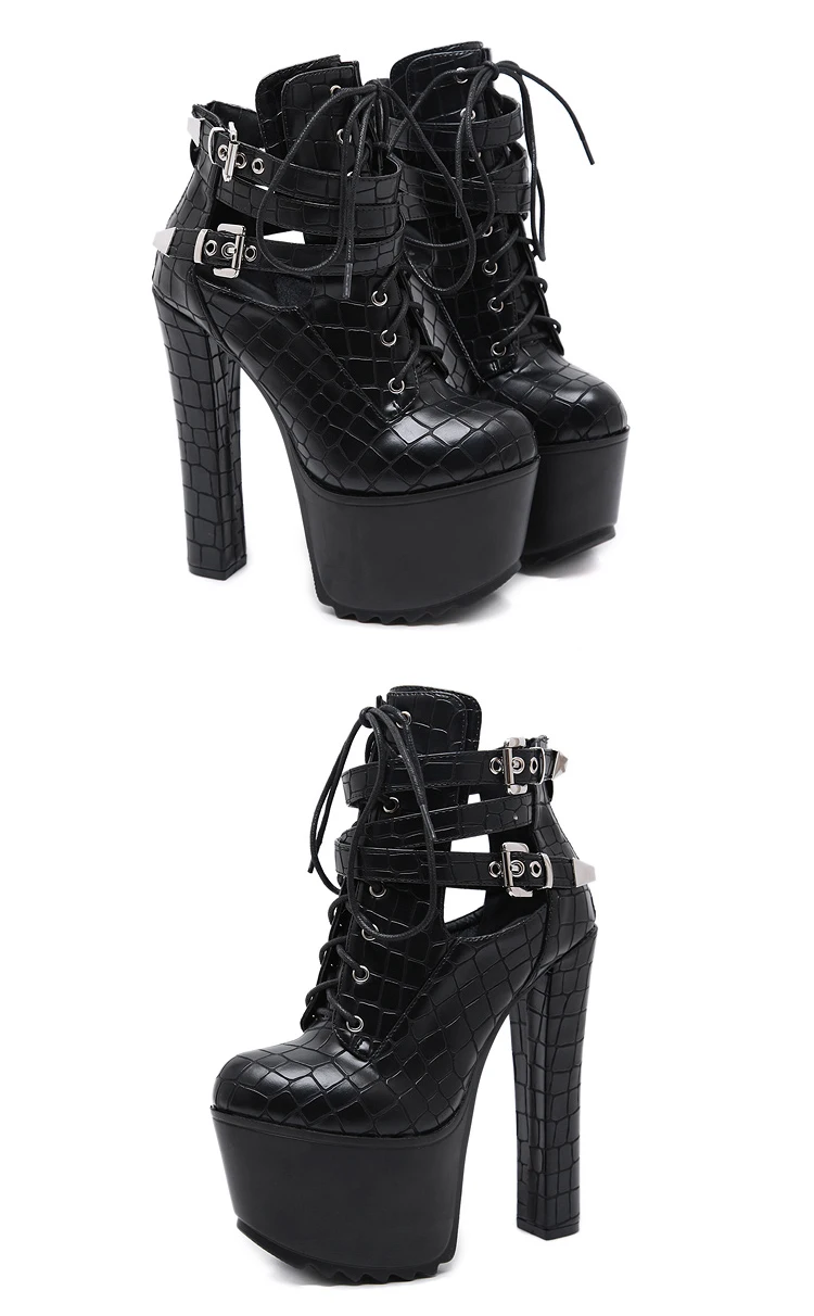 Eilyken/сезон весна-осень; Модные женские ботинки с перфорацией; кожаные короткие ботинки на платформе, на молнии, с пряжкой, на шнуровке; Черная Женская обувь
