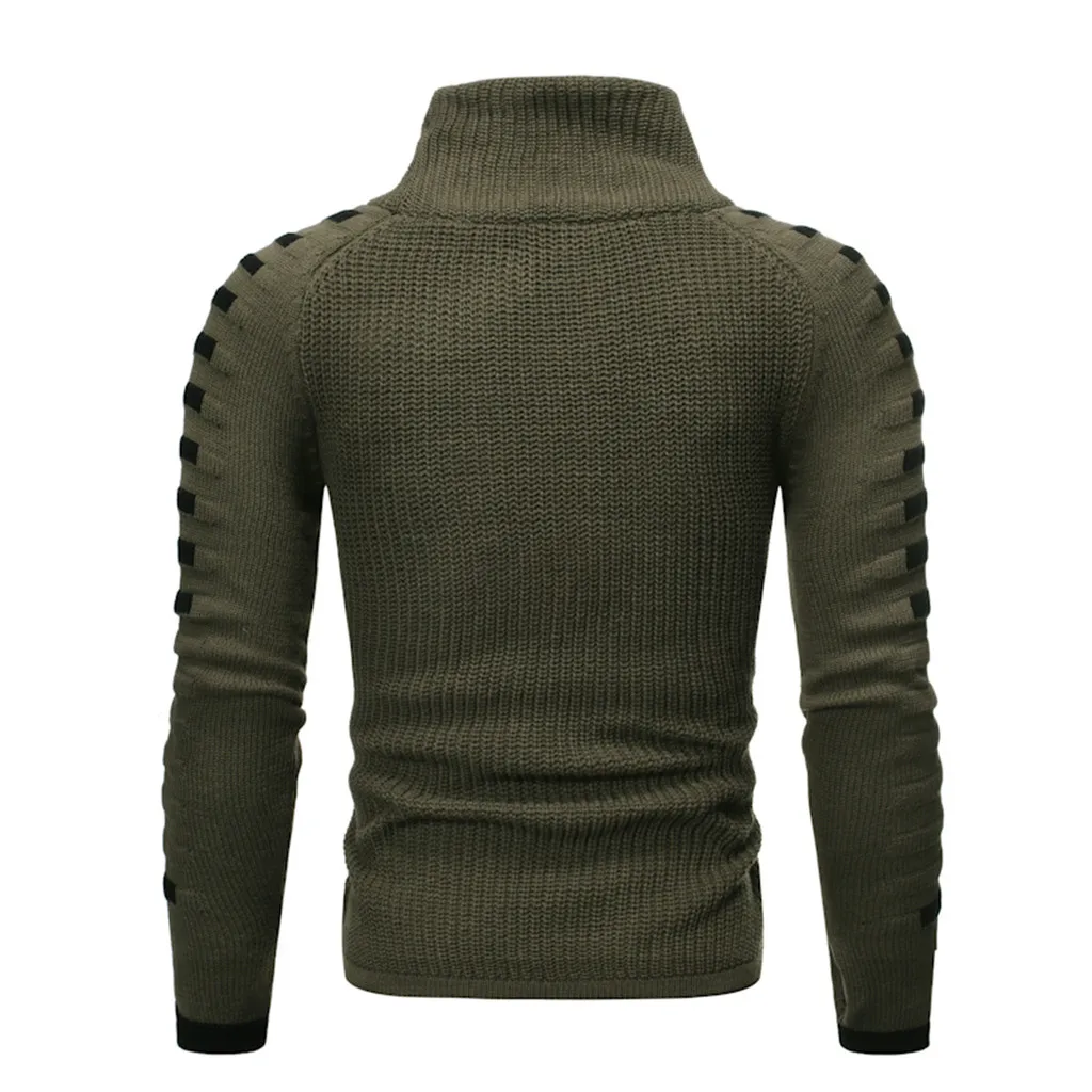Однотонные вязаные свитера с высоким воротом Свободный пуловер slim fit Теплый брендовый классический свитер мужские качественные пуловеры с длинными рукавами