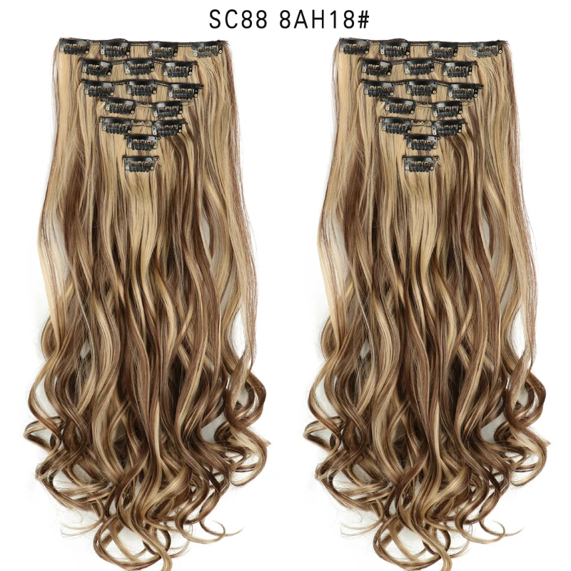 MERISI HAIR 22 Synthetic Deep Wave Hair Heat Resistant Light Brown Gray Blond Women Hair Extension Set Clip In Ombre Hair - Color: SC88 8AH18