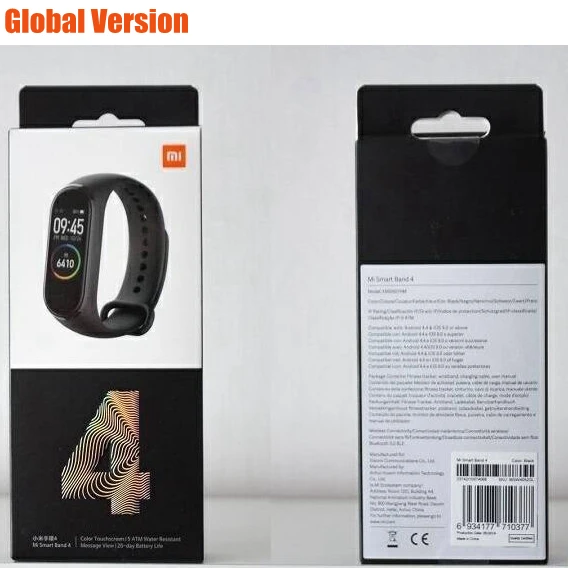 Global Xiaomi mi-браслет 4 mi Band 3 цвета экран Смарт-Браслет фитнес-трекер пульсометр Bluetooth водонепроницаемый спортивный умный Браслет - Цвет: Global