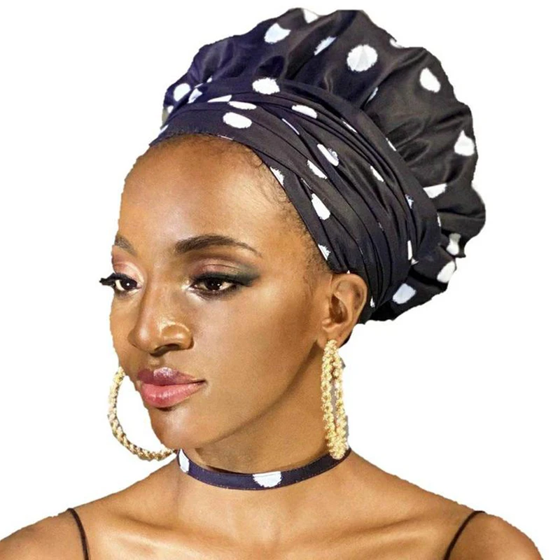 

4-in-1 SATIN LINED BOONET with wrap, Black and White polka Dot Reversible Head Wrap Turban, Pretied Headwrap, headband