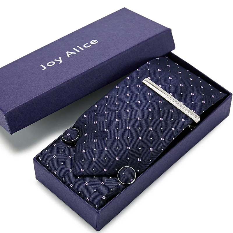  2020 New Classic tie set gift box for men jacquard 8cm necktie and pocket square clip cufflinks han