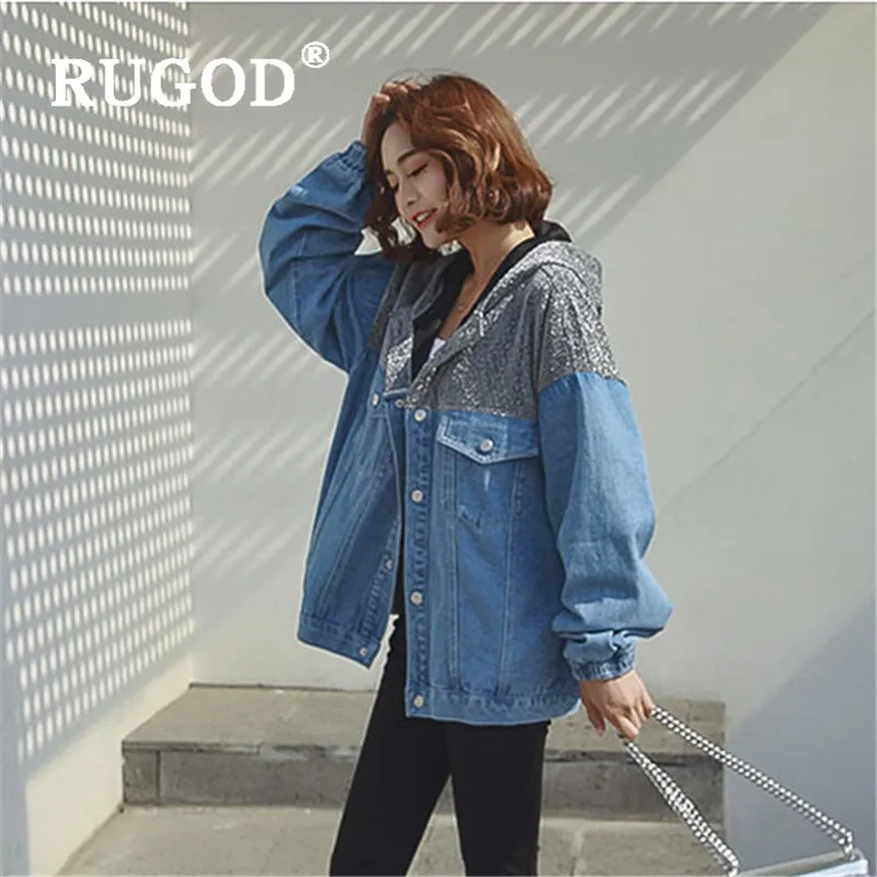 RUGOD куртки для женщин в Корейском стиле BF с отложным воротником однобортные Лоскутные пальто с длинными рукавами и карманами Повседневная женская верхняя одежда Modis Veste Jean Femme осень-зима