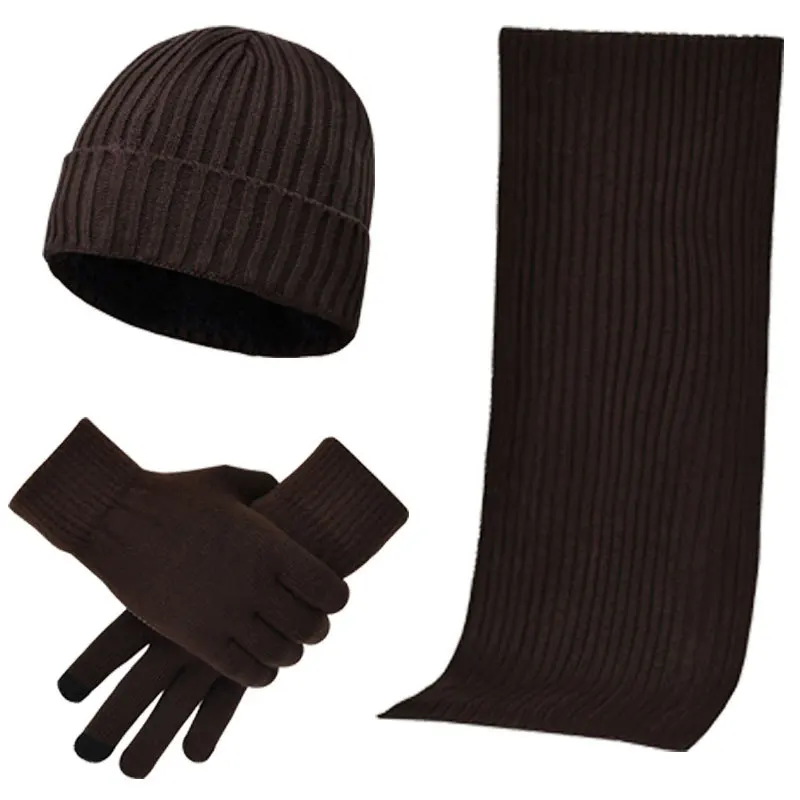 3 шт. вязаный шерстяной утолщенный шарф шапка перчатки дышащий Теплый Набор для женщин мужчин XIN - Цвет: Coffee