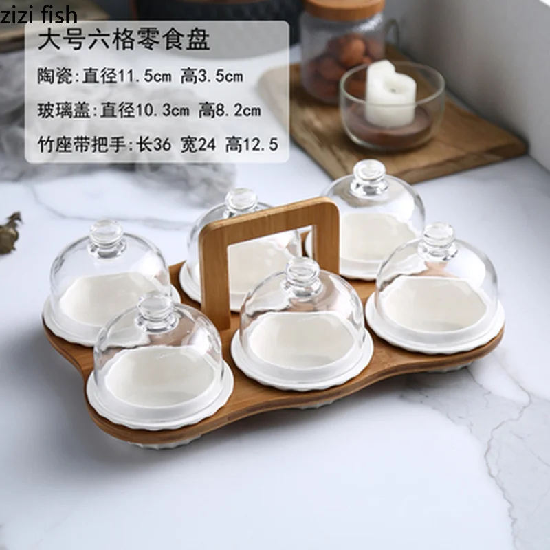 Ceramic Covered Glass Bowl Bakeware Pudding Cup Separated Fruit Plate Creative Snack Plate Snack Snack Candy Dish