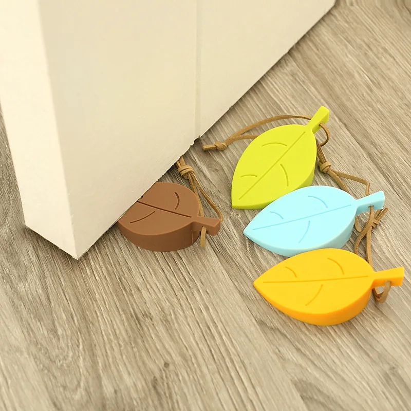 Herbabe 4Pcs Child Door Stoppers Cute Cartoon Leaf Style Silicone Door Stop Anti-pinch Security Card Guard Baby Safety Protector