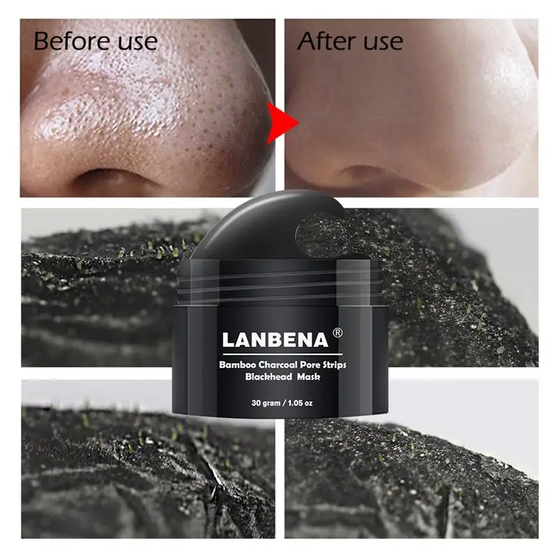 LANBENA Bamboo Charcoa, полоски для пор, маска для черных точек+ растения, маска для носа, прыщи, лечение акне, маска для удаления черных точек