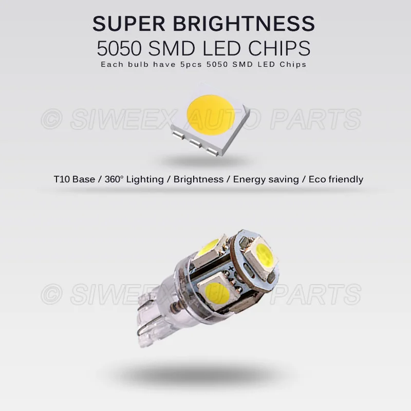10 Pcs W5W T10 LED Lamp 194 168 Wedge Car Interior Dome Reading Bulbs DC 24V 5050 5SMD Warm/White Truck Auto License Plate Light