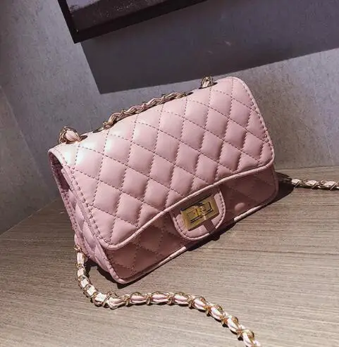 Fashion new handbags High quality PU leather Women bag wind chain Lozenge Shoulder bag Lock Stereotypes lattice