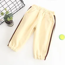 Брюки в полоску; зимние брюки для детского сада; брюки из Южной Кореи для мужчин и женщин; Детские Зимние стильные брюки с начесом и толстым серебристым покрытием