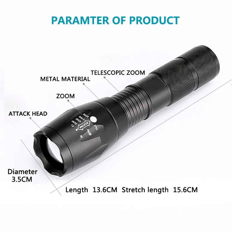 XM-L2 6000лм алюминиевый водонепроницаемый Zoomable CREE светодиодный светильник фонарь Тактический светильник для 18650 аккумуляторной батареи или AAA