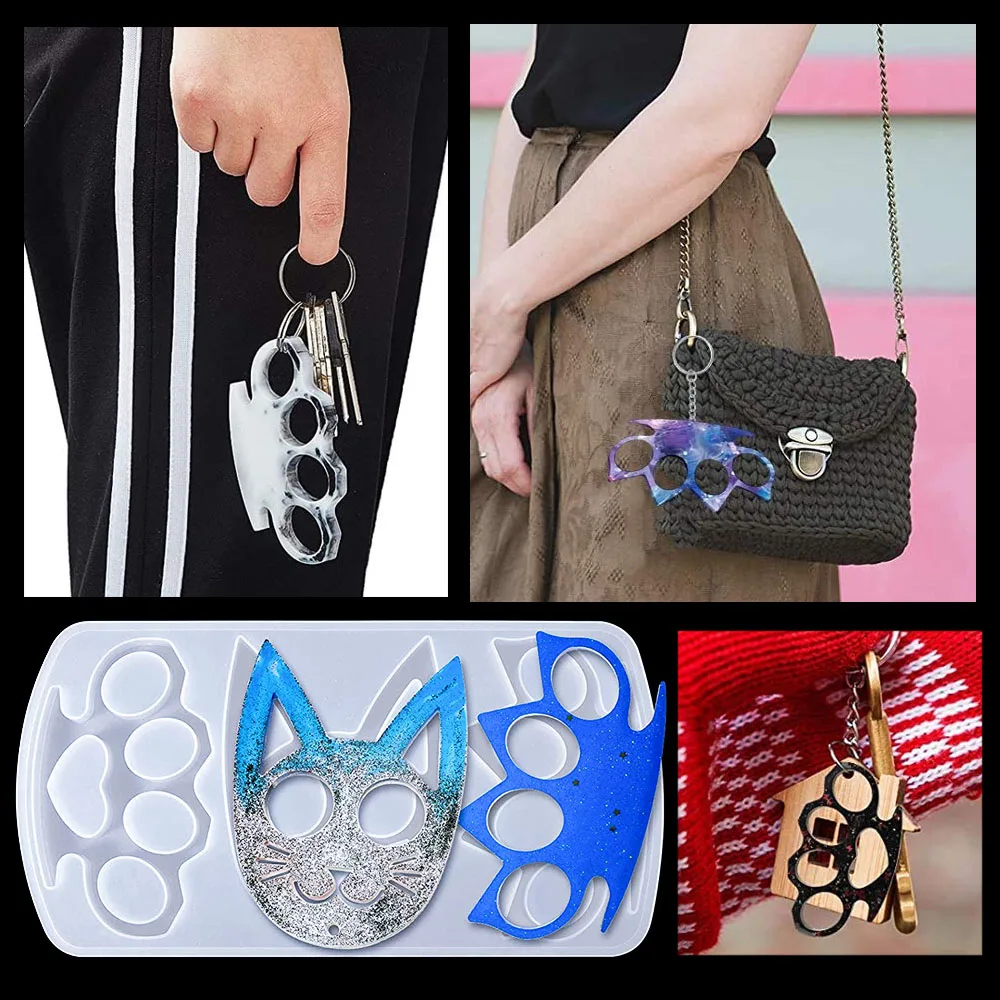 1Pcs Cat Fox Fist Claw Defense Cat Skull Silicone Mould DIY Ring Set Keychain Crystal Epoxy Resin Mold Crafts Casting Tools