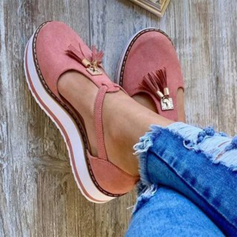 Zapatos planos vulcanizados de verano para mujer, sandalias de suela gruesa de Color sólido, zapatos de estilo informal con borla a la moda