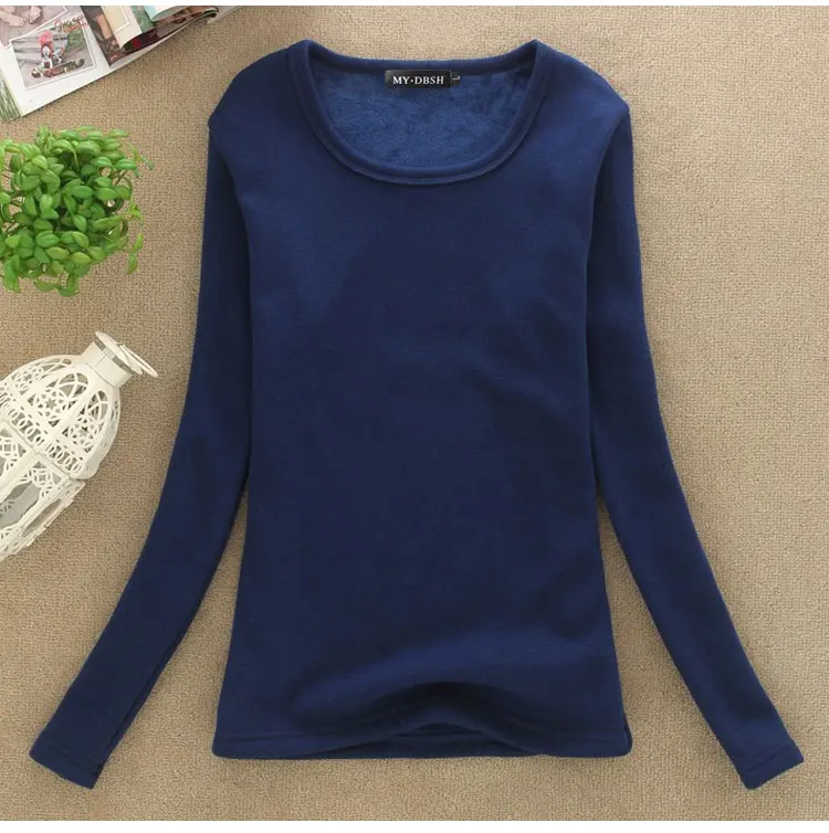 Women Winter Slim Fit T Shirt Lady Thick Thermal T-shirts Warm Veet T Shirts Women's Long Underwear Shirts Size Tops 4XL580_voghion.com