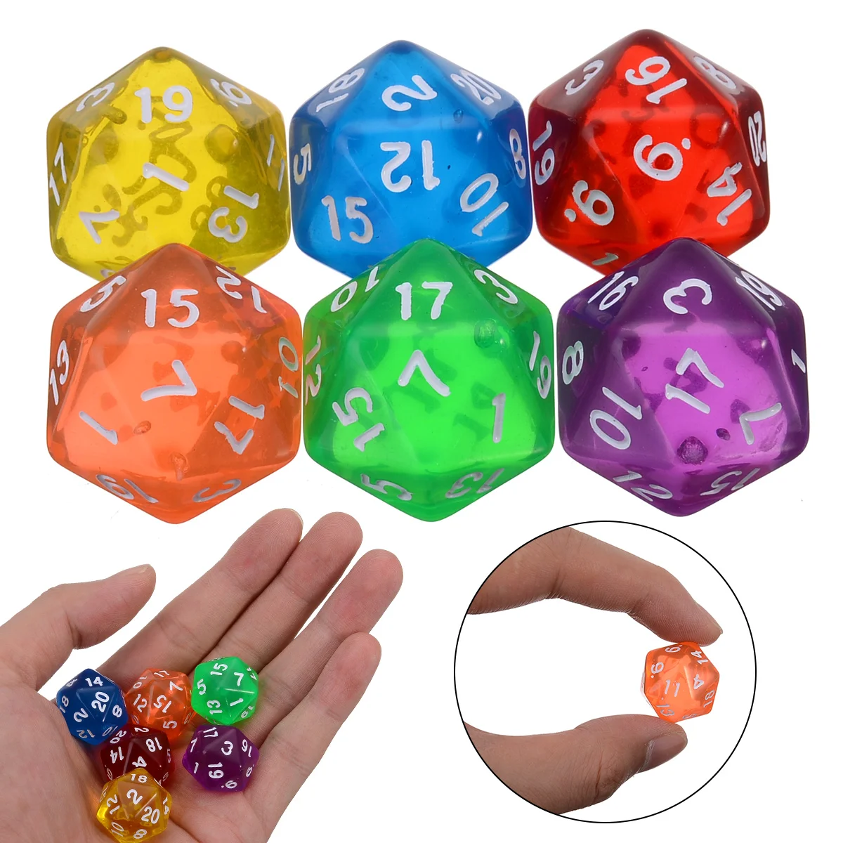 6pcs/set Twenty Sided Dice Clear Dice Set Colorful Funny Outdoor Dices For TRPG Games Dungeons & Dragons Mixed Colors