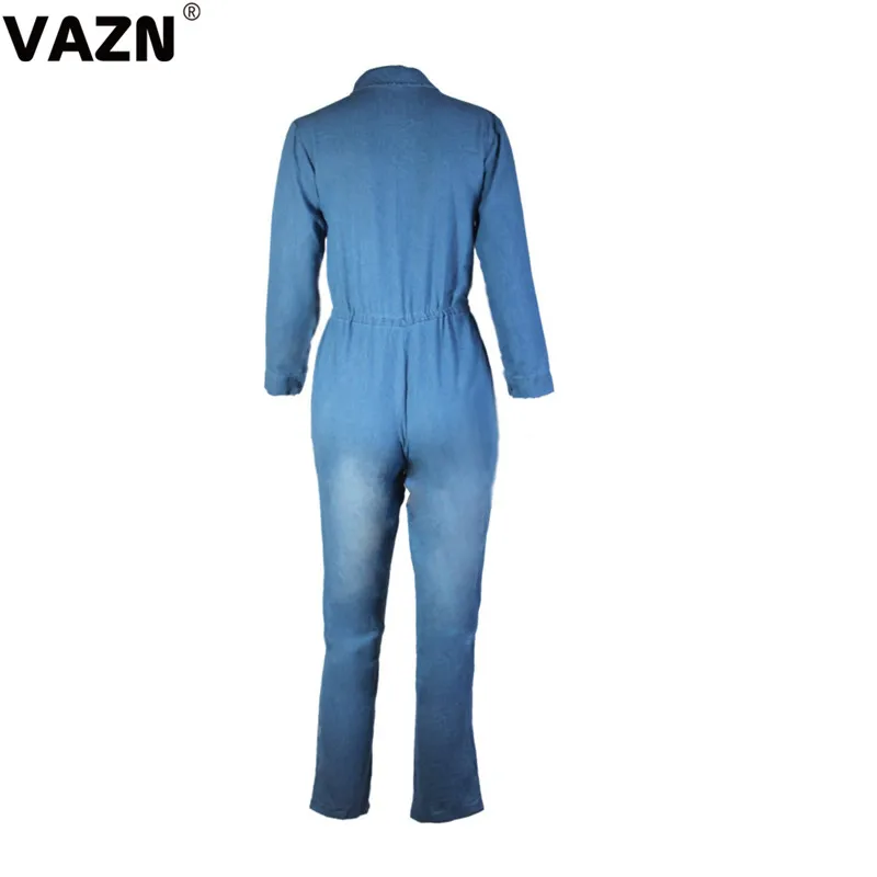 VAZN GSMR18209, шикарный дизайн, осень, сексуальный женский синий комбинезон, полный рукав, на пуговицах, летящий костюм-комбинезон, повседневные Комбинезоны для молодых девушек