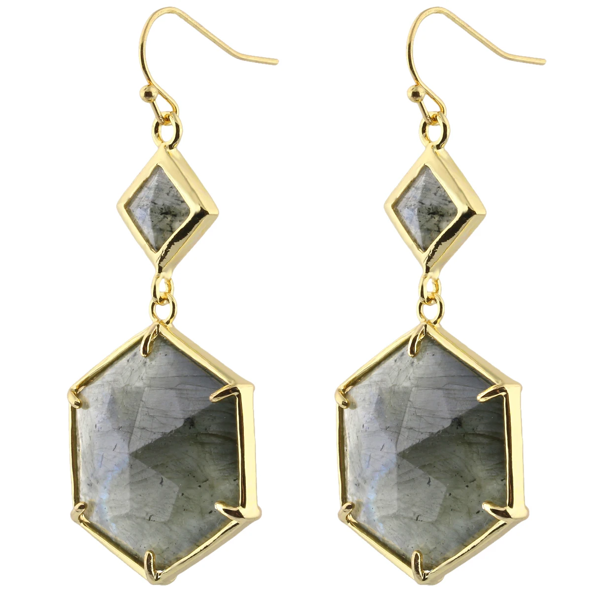 

Natural Rock Quartz Square Hexagonal Dangle Earring Healing Reiki Geometric Drop Earring Women Jewelry Sweet Girls Gift