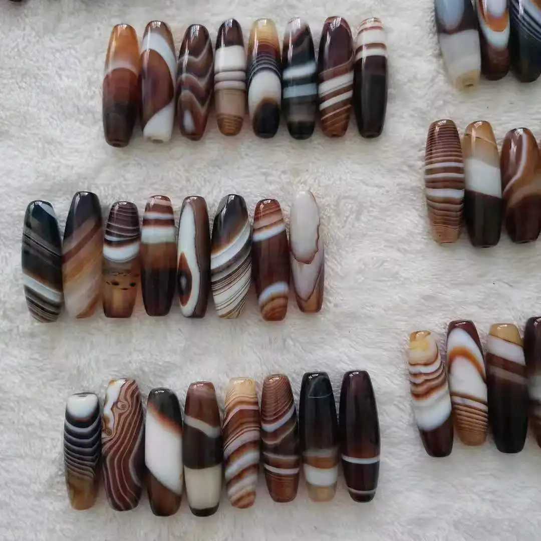 8psc/lot wholesale In bulk length40MM selected charm natural beautiful striped sardonyx rare Yellow and white beads patterns
