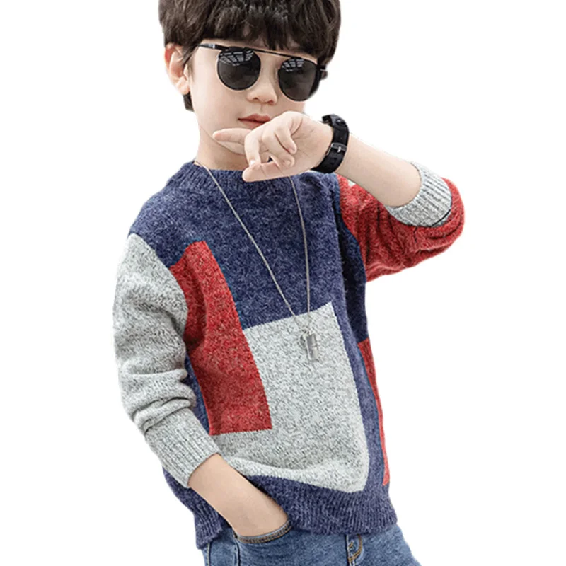 

Kids Boys Sweaters Children Pullover 2020 Autumn Teenager Boy Knitted Top Children Boys Patchwork Sweater 3 4 5 7 9 11 13 Years