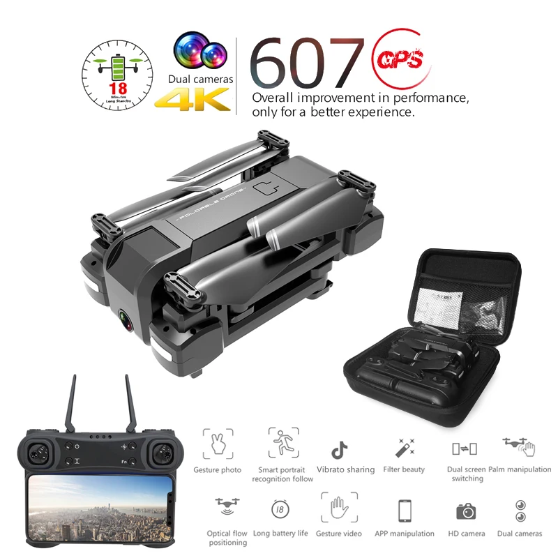 Newest KF607 GPS Quadcopter with Wifi FPV 1080P 4K HD Dual Camera Optical Flow Selfie Drone Foldable Mini Dron VS SG907 XS816