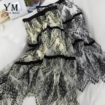 

YuooMuoo Elegant Women Lace Skirt Spring Summer Fashion High Waist Irregular Crochet Midi Skirt Female 2 Layer Skirt Bottoms