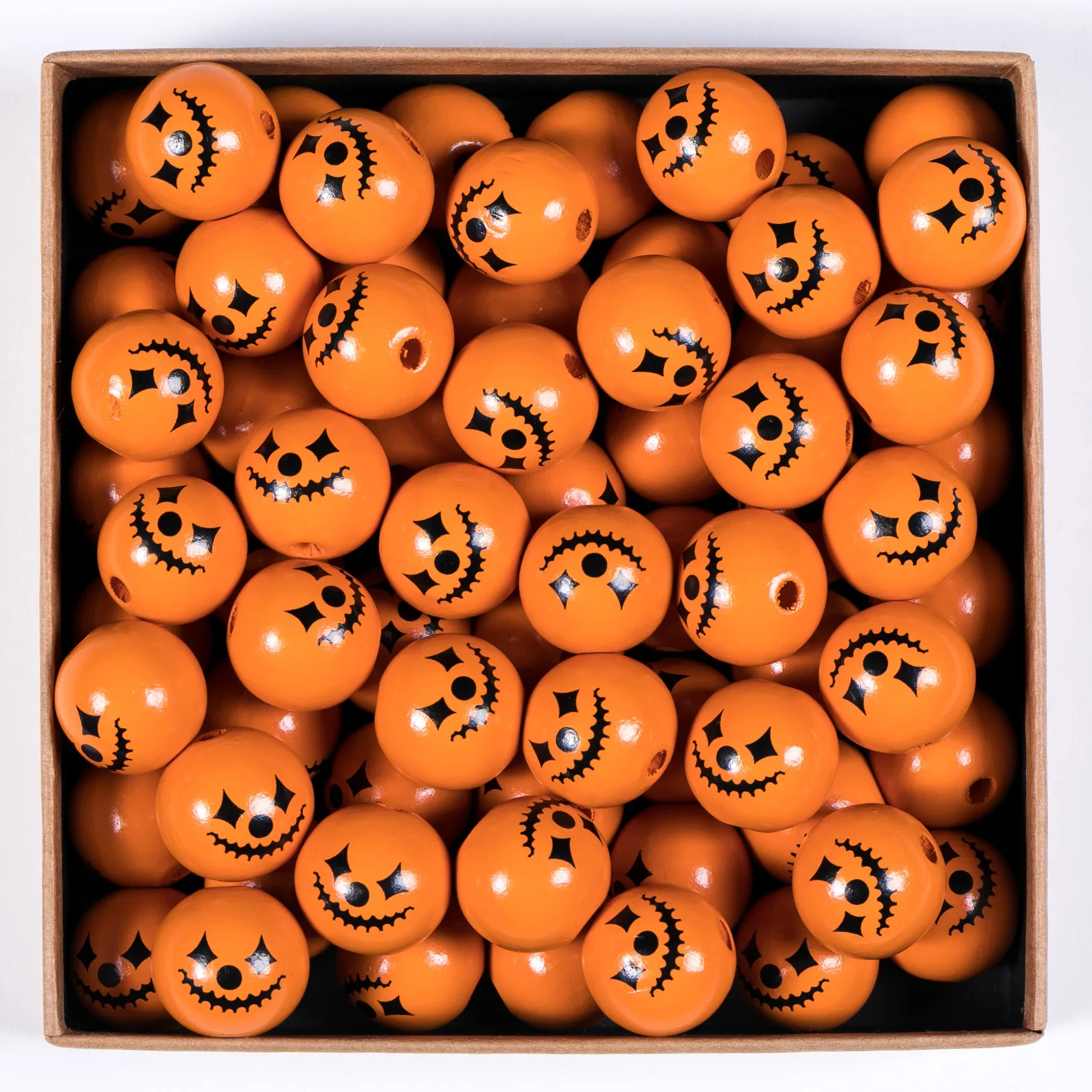 10Pcs 25mm Halloween Wooden Beads Pumpkin Print Funny Face Round Beads DIY Fashion Custom Crafts Holiday Decoration Accessories