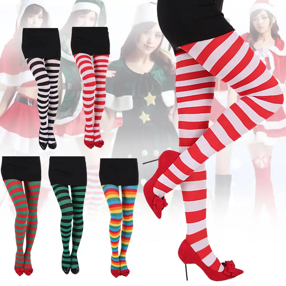Female Long Stockings Women's Halloween Striped Pantyhose Girl Christmas Party Fashion Sexy Tights Medias