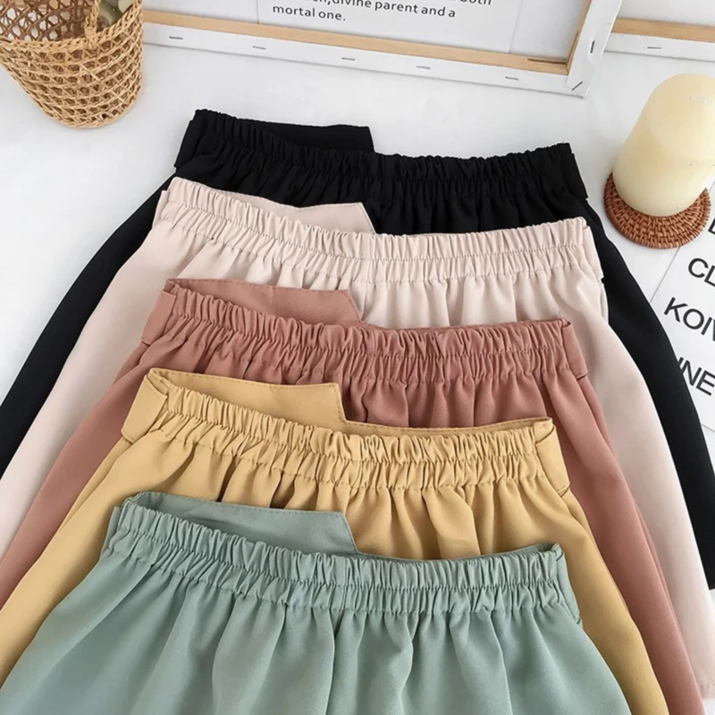 Office Elastic Waist Shorts Women Mini High Waist Shorts With Belt Wide Leg Summer 2020 Harajuku Korean Short Feminino