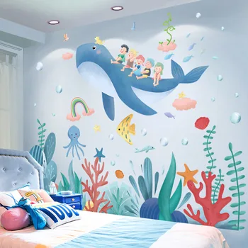 

Fish Animals Wall Stickers DIY Seagrass Plants Wall Decals for Kids Room Baby Bedroom Bathroom Home Decoration