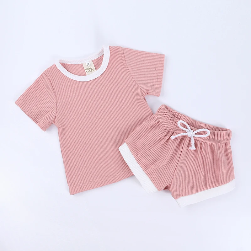 Baby Boy Girl Summer Clothes Set Short Sleeve T-shirt+Shorts 2pcs Newborn Outfits Kids Toddler Pajamas Knitted Infant Tracksuits Baby Clothing Set expensive