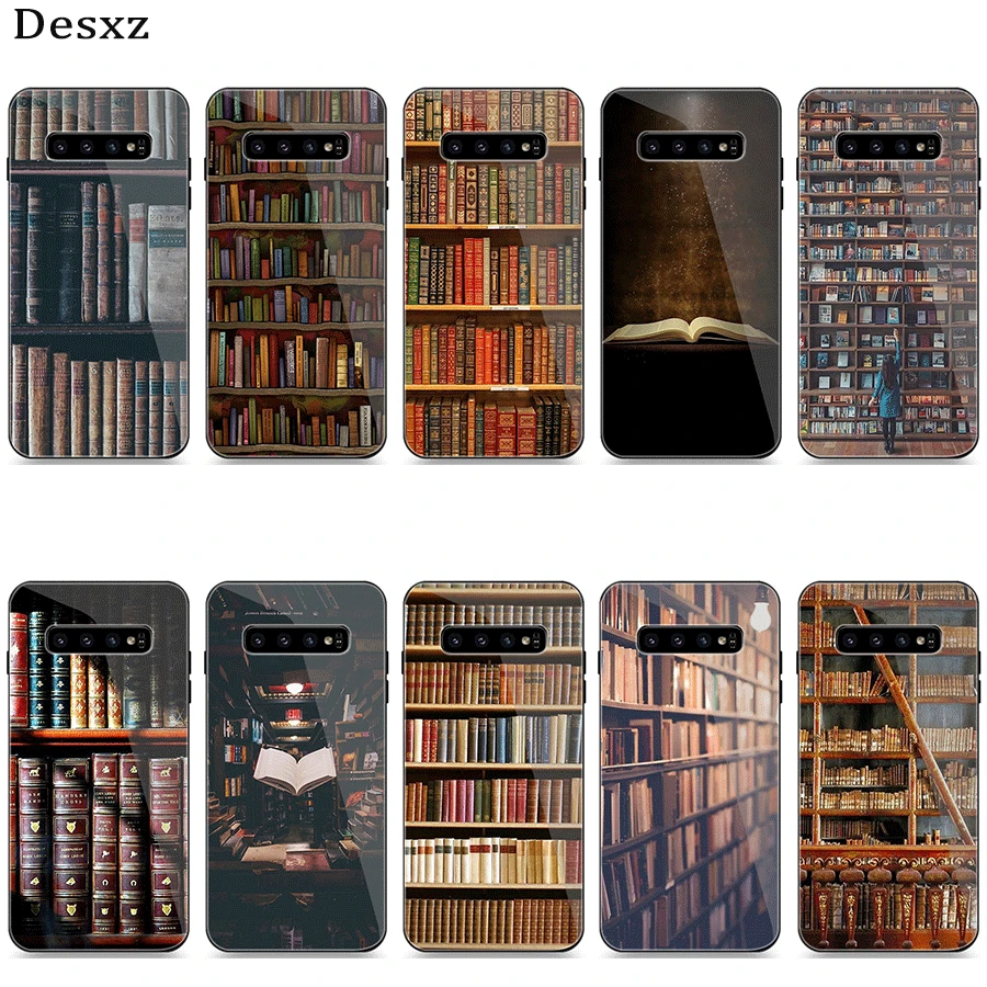 

Mobile Phone Case Glass For Samsung A10 A20 A30 A40 A50 A60 A70 S7 Edge S8 Plus Note 8 9 S10 Cover Library Study BOOK