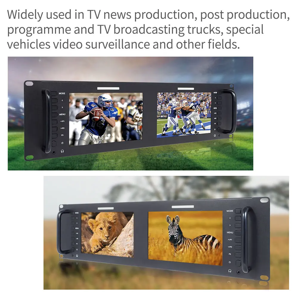 Feelworld D71-H Dual 7 Inch IPS 3RU 1280 x 800 HDMI LCD Rack Mount Monitor Portable 2 Screens Broadcast Monitor