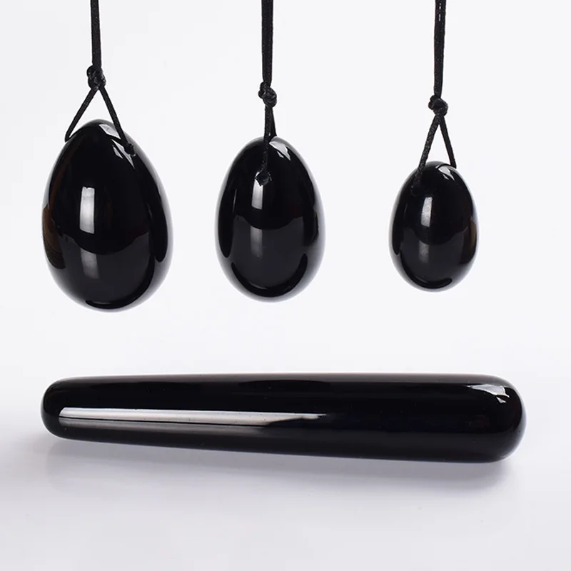 

Natural Obsidian Egg Vaginal Balls Yoni Wand Set Women's Set Masturbators Vaginal Tightening Kegel Simulator massage ball hard
