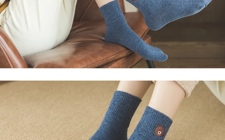 Осенние новые японские хлопковые носки с милыми медведями из мультфильма вышитая трубка Для женщин носки дышащие тренировочные штаны Для женщин хлопковые носки