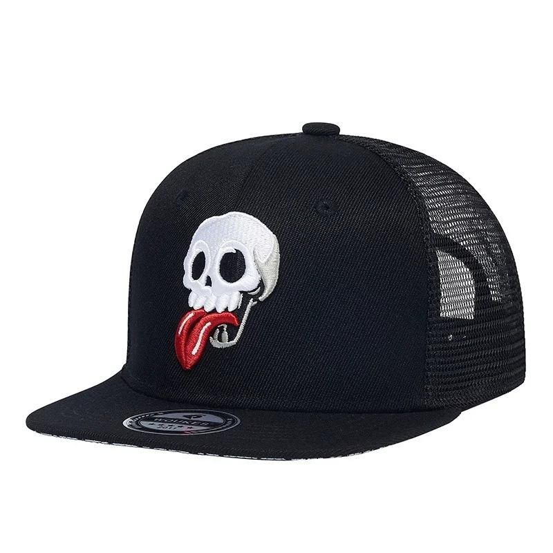 Spring summer new embroidery skull hip-hop hat trend baseball cap mesh cap summer breathable sun hat snapback hat trucker hat