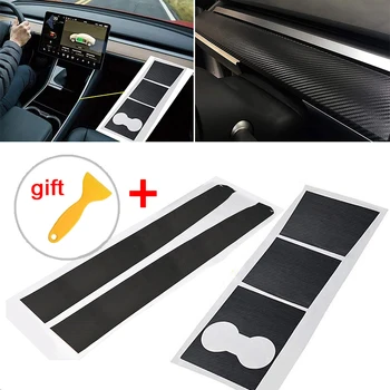 

6pcs Carbon Fiber Car Stickers Car Center Console Dashboard Vinyl Wrap Stickers Cup Holder Covers Styling For Tesla Model 3