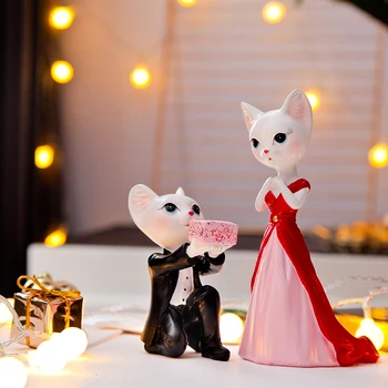 

Cute Love cat couple Arts and Crafts Resin Craft teraryum fairy garden miniatures Propose Lovers home decoration wedding gifts