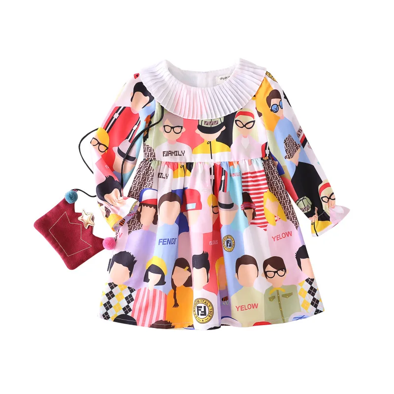 Kids Girls Long sleeve Dress 2-6 Years Summer Girls Printed Dresses Children Clothes Baby Cotton Princess Dress Outfits New - Цвет: White